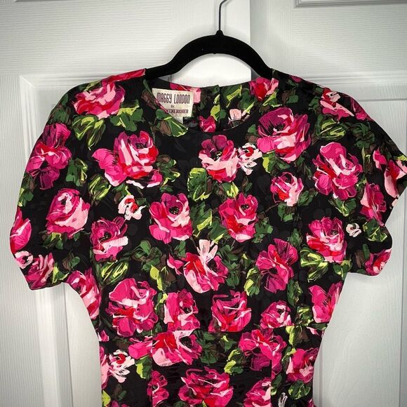 Vintage Silk Form Fitting Dress Floral Size 4 - Picture 2 of 14